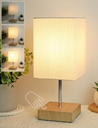 Image of HSLighting Bedside Lamps, Touch Control Table Lamp Square 3-Way Brightness Dimmable Small Lamp with Base LED Desk Lamp Minimalist Nightstand for Bedroom Living Room Gift, Bulb Included, Gold Threads