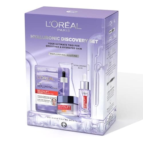 Image of L'Oréal Paris Hyaluronic Discovery Set Gift Set - Revitalift Filler 1.5% Hyaluronic Acid Serum, Day cream and Replumping Tissue Mask