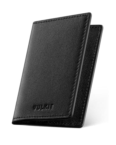 Image of VULKIT Genuine Leather Business Card Holders Bifold Ultra Slim Business Card Holder Organizer for Men or Women Up to Hold 20 Business Cards, Nappa Black