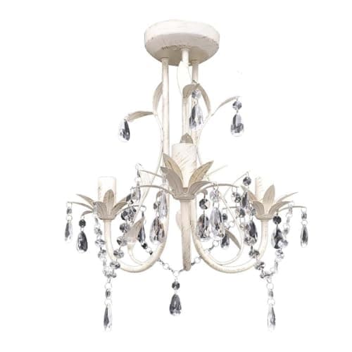Image of vidaXL Elegant Crystal Pendant Ceiling Lamp Chandelier in Antique White for Living Room and Dining Room- Acrylic Crystal Beads, Metal Frame, E14 Bulb Socket