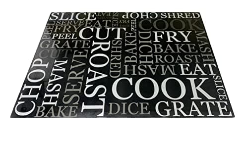 Image of Acense Tempered Glass Worktop Saver, Toughened Glass, Smooth Edges, Rounded Corners, Chopping Board, Non-Slip Rubber Feet, Multi-Purpose, Stain-Resistant 40 x 30 cm (Black with White Writing)
