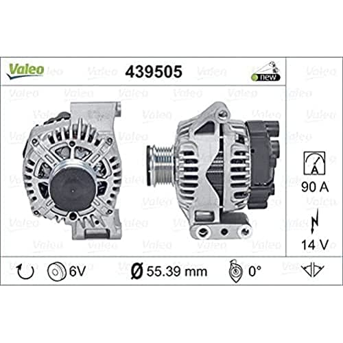 Image of VALEO 439505 Alternator Alternator Charge current: 90 Amp Grooves: 6 grooves Pulley diameter: 55 mm Voltage: 14 V Rotation direction: CLOCKWISE