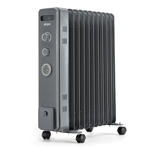 Image of Air Pro Oil Filled Radiator 2500W with Thermostat & 24h Timer – 11 Fin Portable Electric Heater 3 Heat Settings, Overheat & Tip-Over Protection, Quiet for Home, Office and Any Room Radiator on Wheels