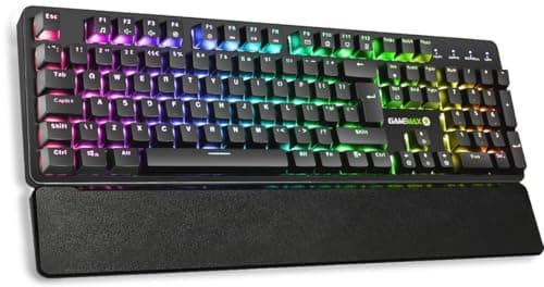 Image of GameMax Strike RGB Mechanical Gaming Keyboard, Individual RGB LED Backlight, Outemu Red Switches, Anti-Ghosting Keys, Detachable Wrist Rest, Compatible for Windows & Mac OSX, USB, UK Layout | Black