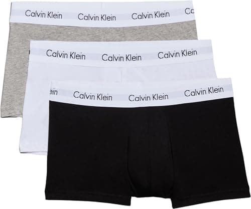 Image of Calvin Klein Men’s 3 Pack Low Rise Trunks, Multicolour (Black/White/Grey Heather), S