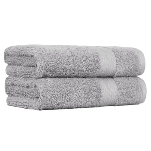 Image of Amazon Basics Hand Towels for Bathroom, Fade Resistant 100% Cotton Towel Set, Soft and Absorbent, 50 x 100 cm, Grey, 2-Pack