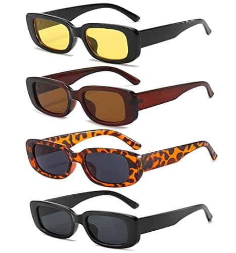 Image of Unning 4 Pack Retro Rectangle Sunglasses Women Vintage 90s Trendy Sunglasses Set Square Glasses for Women Men