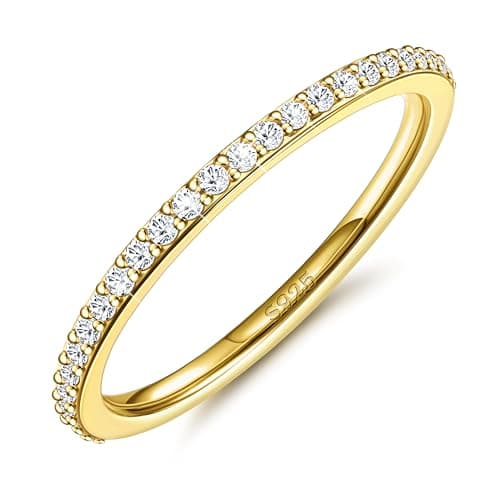 Image of Dochais 925 Sterling Silver Ring Women 14K Gold/White Gold Plated, 1.7mm Eternity Ring Bands, Zirconia Diamond Ring Stackable for Engagement Ring Wedding Promise Ring for Women Girls Jewellery Gifts
