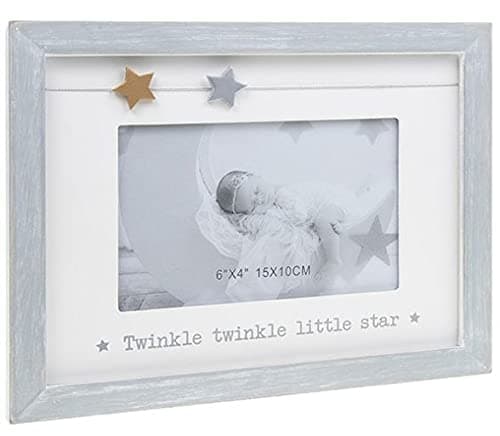 Image of Joe Davies Heart Strings Single 6 x 4 Photo Frame - Grey Wood - Twinkle Twinkle Little Star - 3D Star Details - Nursery or New Baby Gift