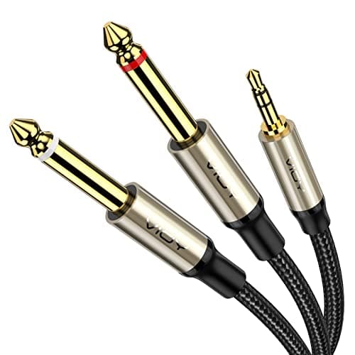 Image of 3.5mm to 6.35mm Audio Cable[2 M], 1/8’’ Stereo TRS to Dual 1/4’’ Mono TS Jack Y Splitter Adapter Braided Gold-Plated Digital Interface Instrument Cable for Mixer, Guitar, Amplifier, Audio Recorder