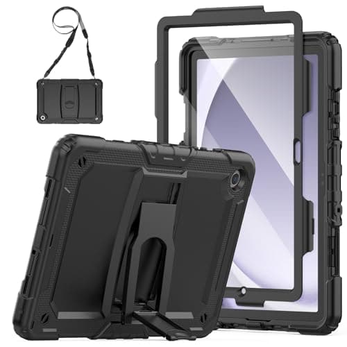 Image of SEYMAC Shockproof Case for Samsung Galaxy Tab A9 Plus 11 Inch 2023 with Screen Protector, Foldable Stand, Shoulder Strap, [3-Lay Protective] Samsung A9+ Tablet Case (SM-X210/SM-X216/SM-X218), Black