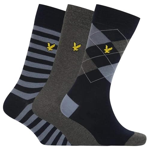 Image of Lyle & Scott Mens 3 Pack Socks 7-11 UK Barwood Argyle Dark Grey/Navy