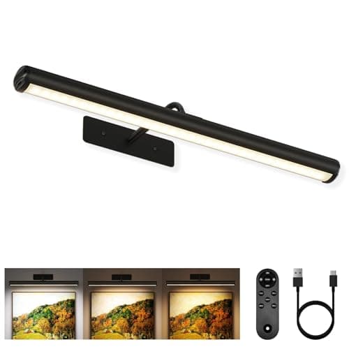Image of EZVALO Picture Lights for Wall, 16'' Wireless 6000mAh Rechargeable Battery Operated Painting Light with Remote, 3 Color Temperatures Art Light for Gallery, Living Room, Hallway (Black, 16in