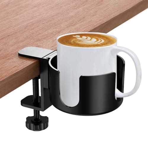 Image of Creative Table Drink Holder, Desk Cup Holder Made of Aluminum Alloy, Adjustable Table Cup Holder Clamp, Desk Bottle Holder Easy to Install, Cup Holder Clip for Water, Drinks, Coffee Cup (Black)
