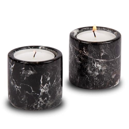 Image of Set of 2 Black Marble Tea Light Holders – 2" Cylinder Design for Home Décor, Gifts & Table Settings