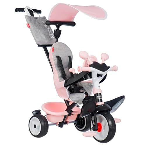 Image of Smoby - Baby Driver Pink Tricycle - 3 in 1 Evolutionary - Parental Handle Adjustable to 3 Heights - Parking Brake, Footrest, Anti-UV Sunshade - From 10 Months to 3 Years - Made in Spain