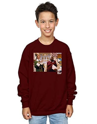 Image of Absolute Cult Elf Boys Christmas Store Cheer Sweatshirt Burgundy 7-8 Years