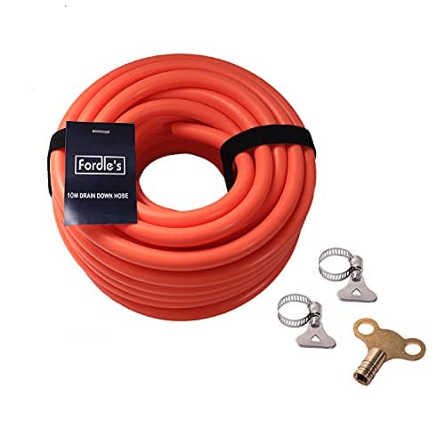 Image of Fordle’s 10m Drain Down Hose Kit for Radiator/Heating System Repair Maintenance Servicing – Flexible TPU Rubber with 12mm Bore – Includes Radiator Bleed Key & 2 Connector Clips & 2 Storage Straps