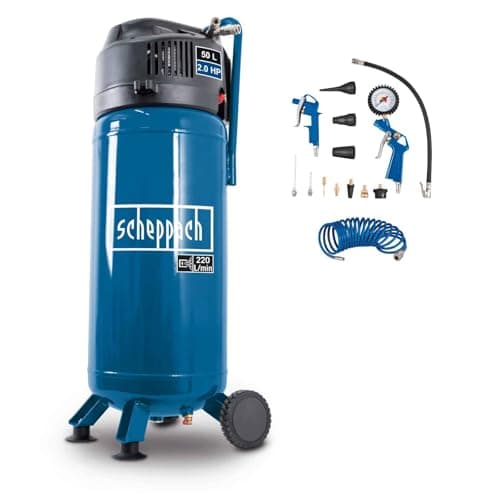 Image of Scheppach HC51V 50L Air Compressor | 1500W Oil-Free 220L/min | Portable & Compact | Garage & Workshop | 10 Bar | Dual Quick-Connect | Inc. 8m Hose & Accessories