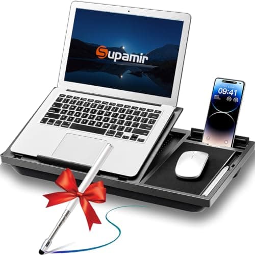 Image of Supamir Adjustable Laptop Lap Tray with Mouse Pad & Phone Holder, Lap Desk with Cushion for Sofa & Couch, Value Packed with a Tables Stylus Pen. Fits up to 16.5" Computers