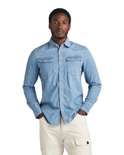 Image of G-Star Men's Unisex 3301 Slim Shirt, Blue (medium aged D12697-D013-071), XXL