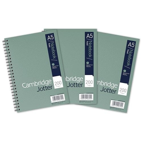 Image of Cambridge Jotter A5 Notebook, Wirebound, 8 mm Lined with Margin, 200 Pages, 80GSM, Pack of 3 Notepads, Perforated Edges