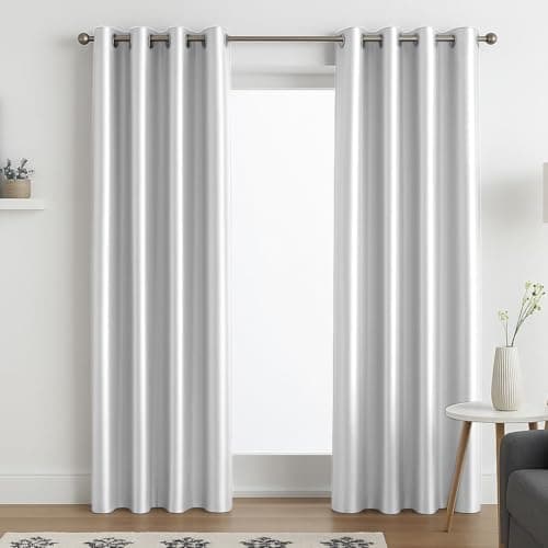 Image of John Aird Luxury Faux Silk Fully Lined Eyelet Curtains (White, 117cm Width x 137cm Drop (46"x 54")