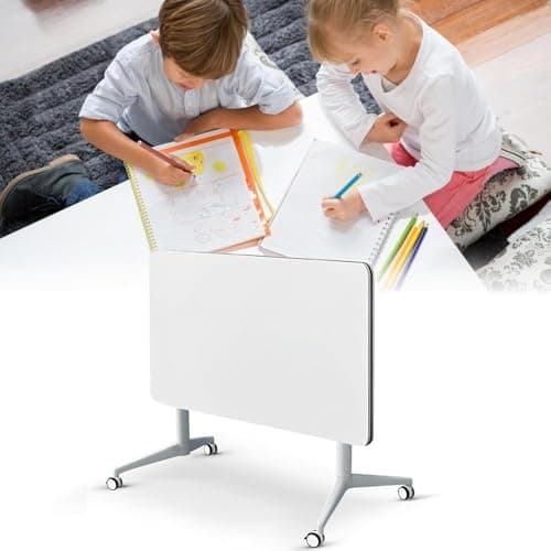 Image of White Folding Cuter Desk for Office Conference Room & Classroom - 55" D x 21.6" W x 29.5" H - Versatile Space-Saving Modern Design (1 Piece)
