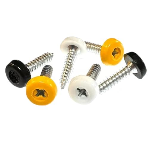 Image of UKCable-Ties 6x Number Plate Fixings Black White Yellow Moulded Poly-Top Screws