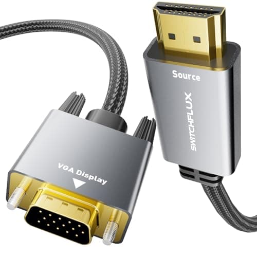 Image of SWITCHFLUX HDMI to VGA Adapter Cable 1.8M [Metal Case, Nylon Cable] 1080P@60Hz HDMI Male to VGA Male Uni-Directional Braided Cord for Computer, Laptop, Monitor, Roku, Xbox, Graphics Card More