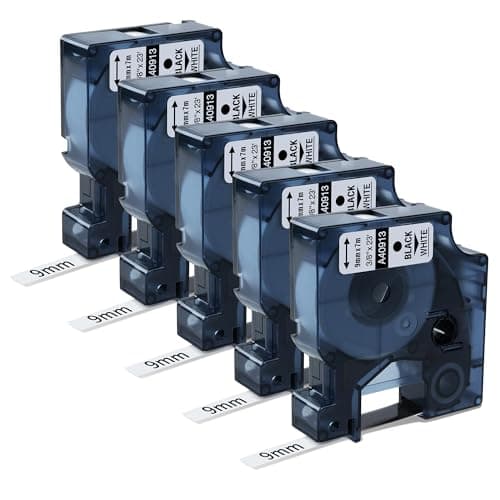 Image of A40913 40913 Label Compatible with Dymo D1 Label Tape | 9 mm x 7 m, Black on White | Compatible with Dymo LabelManager 160 210D 360D 420P 450D 500TS | 5-Pack