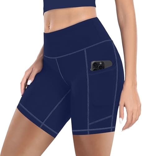Image of MIRITY Women High Waisted Biker Shorts with Pockets for Gym Workout Running Yoga Navy