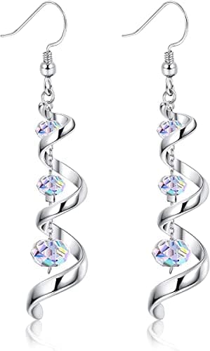 Image of MILACOLATO 925 Sterling Silver Drop Earrings for Women Crystal Dangle Earrings Fishhook Teardrop Sparkly Long Earrings Fishhook Dangly Earrings Jewellery Gifts