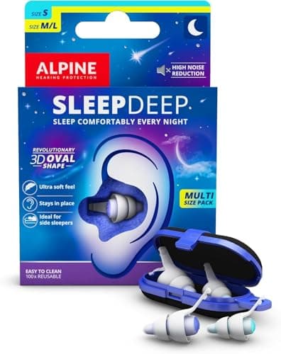 Image of Alpine SleepDeep – Ear Plugs for Sleep - New 3D Oval Shape and Super Soft Reusable Noise Cancelling Ear Plugs - 27dB Noise Reduction - Ideal for Side Sleepers and Block Out Snoring (S+ M/L)