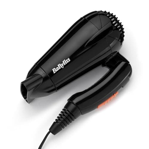 Image of BaByliss Travel Folding Hair Dryer - Lightweight and Powerful 2000W Blow Dryer, Dual Voltage, Worldwide Use, 2 Heat/Speed Settings, Black/Orange, 5334U