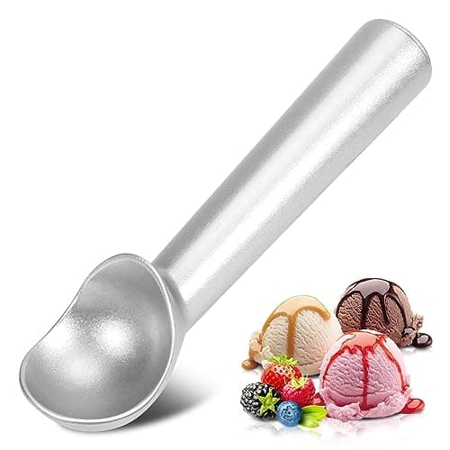 Image of Ice Cream Scoop,7 inches Nonstick Anti-Freeze One Piece Aluminum Scooper Spoon, Heavy Duty Durable Design, Easy Clean, for Gelato, Cookie Dough, Sorbet, Almond (Silver)