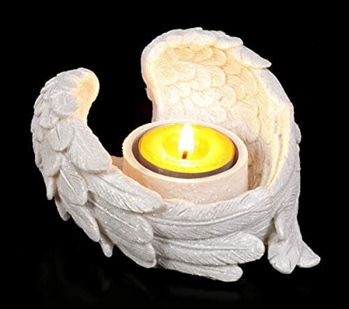 Image of Figuren Shop GmbH Fantasy Tea Light Holder Angel Wings with Glitter | Candle Holder Wedding Decoration W 11.5 cm