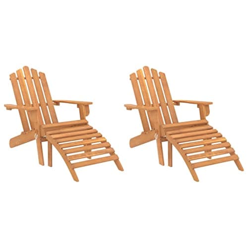 Image of vidaXL 2x Solid Wood Acacia Garden Adirondack Chairs with Footrests Patio Furniture Seating Wooden Outdoor Lounge Chair Sunlounger Foldable Armchair