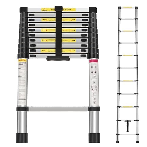 Image of Panana Telescopic Ladder, 3.2m/ 10.5ft Stainless Steel Extension Ladder, Collapsible Portable Loft Ladder with Non-Slip Feet, Adjustable Height Step Ladder for Home Outdoor Use