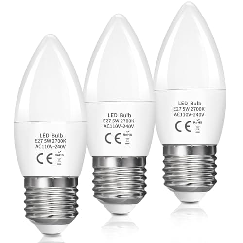 Image of LED Candle Light Bulb E27 5W, Edison Screw E27 C37 LED Candle Bulb 40W Equivalent, 470LM Warm White 2700K, ES Energy Saving Light Bulbs, Non-Dimmable, Pack of 3