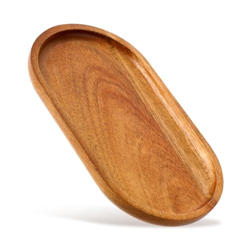 Image of DOPENSPI Oval Wood Tray, 7.48''×4.13'' Natural Wooden Serving Tray Oval Kitchen Platter Charcuterie Plate Bathroom Counter Trays Wood Trays for Kitchen Bathroom Party Snacks Appetizers Coffee Table