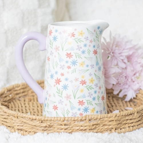 Image of Spring Floral Print Ceramic Flower Jug