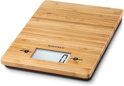 Image of Soehnle Bamboo Kitchen Digital Food Scale, Natural Hygenic Bamboo Easy to Clean, Baking Scale size 20 x 16 cm, Scales for food with Useful Add and Weigh Function, Patented Sensor Touch Technology