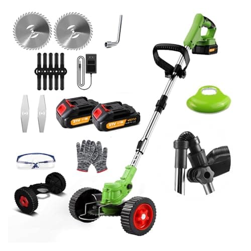 Image of Cordless Garden Strimmer, 21V Electric Grass Trimmer 2x2.0Ah Battery Strimmer Metal Blade Cordless Strimmer, Telescopic Lightweight Grass Cutter Electric Weed Wacker for Clearing Weeds Flower Lawn