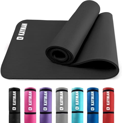 Image of KAYMAN Exercise Yoga Mat Non Slip - Black, 183 x 60 cm, Best Training & Workout Mats for Yoga, Pilates, Gymnastics, Stretching & Meditation, Eco Friendly Exercise Mat for Home with Carrying Straps