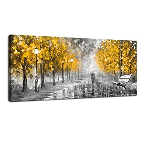Image of FajerminArt Large Canvas Wall Art The Golden Autumn Picture Print Wall Decor for Living Room Bedroom Office Kitchen, Ready To Hang (48x20 Inch)