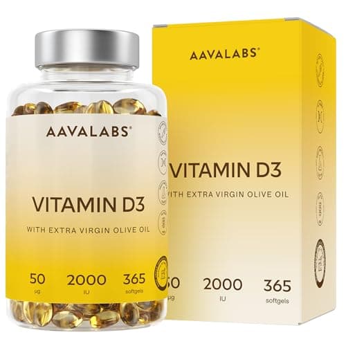 Image of Vitamin D3 [2000 IU] - with Extra Virgin Olive Oil for Optimum Absorption - High Strength Vitamin D Supplement - Contributes to Bone, Muscle and Immune Function - 365 Vitamin D Capsules