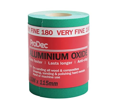 Image of ProDec 10m Roll 180 Grit Very Fine Grade Green Aluminium Oxide Abrasive Sanding Paper for Sanding Wood, Paint, Plaster, Filler, Metal and More, 115mm Wide Sandpaper Compatible with Machine Sanders