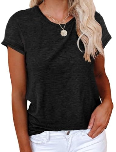 Image of Cicy Bell Women's T-Shirt Crewneck Short Sleeve Shirts Loose Casual Summer Tees Basic Cotton Tops Black XXL