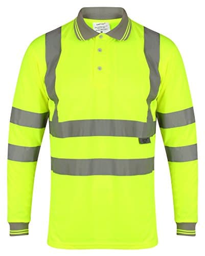 Image of High Visibility Long Sleeve Polo Shirt, Hi-Vis Reflective Tape, Quick Dry Fabric, Safety Long Sleeve T-Shirt, Breathable, Lightweight Anti-Oudour, Stretch Fabric Workwear Top, Yellow-XL